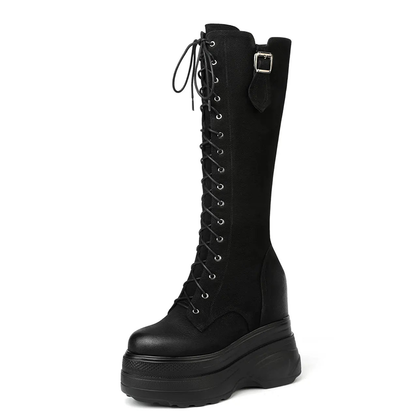 Funki Findz | Boots | Women's Leather Platform Lace Up Wedges