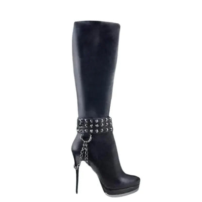 Funki Findz | Boots | Women's Knee High Chain Stiletto Boots