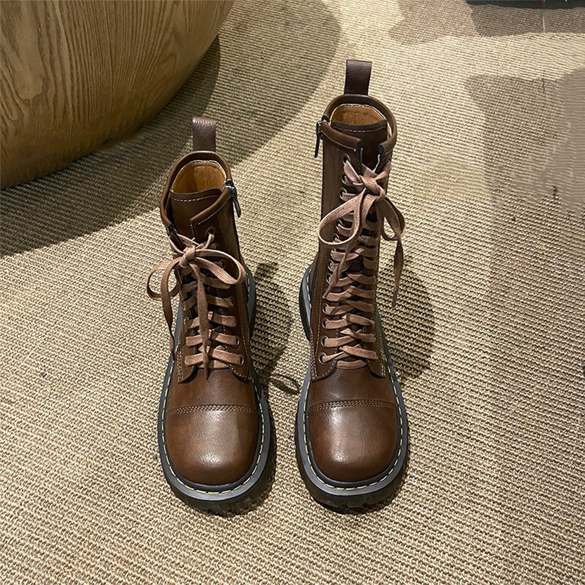 Funki Findz | Boots | Women's Brown Lace Up Calf Combat Boot