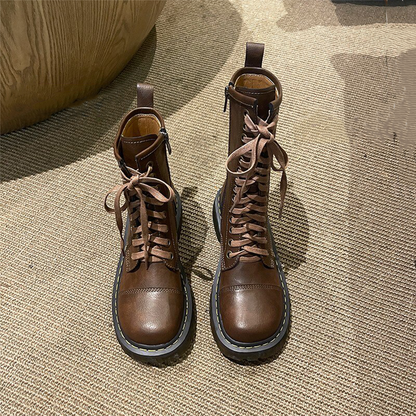 Funki Findz | Boots | Women's Brown Lace Up Calf Combat Boot