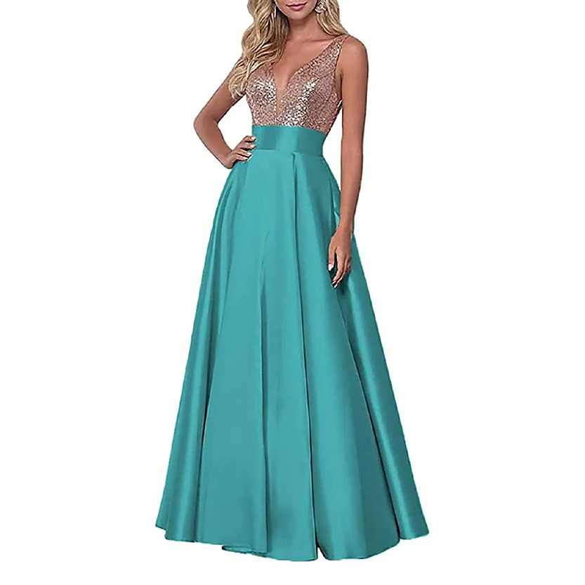 Funki Findz | Dresses | Women's Satin Sequin Evening Dress
