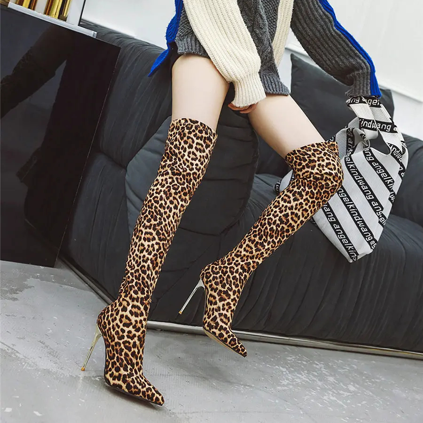 Funki Findz | Boots | Women's Cloth Leopard Print Stiletto Boots