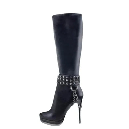 Funki Findz | Boots | Women's Knee High Chain Stiletto Boots