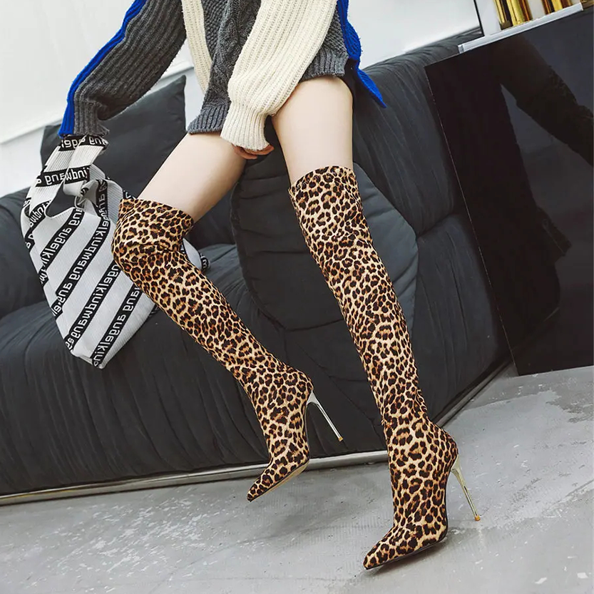 Funki Findz | Boots | Women's Cloth Leopard Print Stiletto Boots