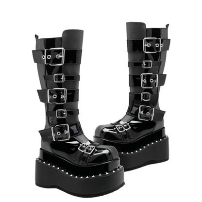 Funki Findz | Boots | Women's Gothic Buckle Strap Leather Boots