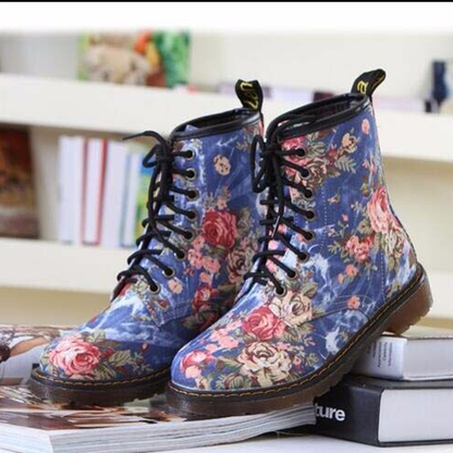 Funki Findz | Boots | Women's Canvas Flower Print Ankle Boots