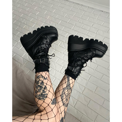 Funki Findz | Boots | Women's Goth Lace Up Platform Wedges