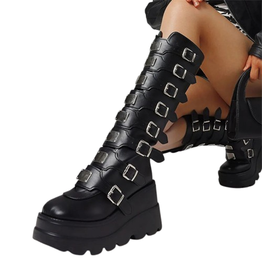 Funki Findz | Boots | Women's Punk Goth Multi Buckle Boots
