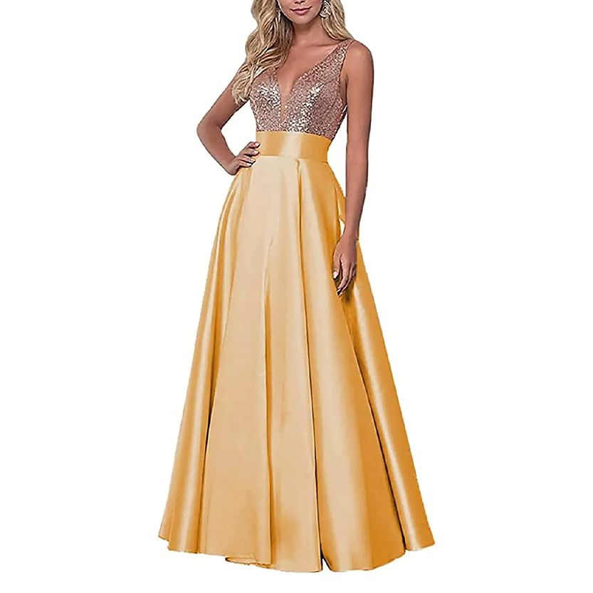 Funki Findz | Dresses | Women's Satin Sequin Evening Dress