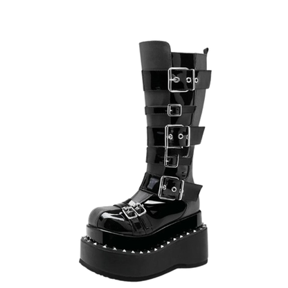 Funki Findz | Boots | Women's Gothic Buckle Strap Leather Boots