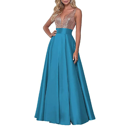 Funki Findz | Dresses | Women's Satin Sequin Evening Dress