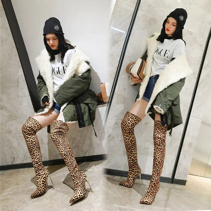 Funki Findz | Boots | Women's Cloth Leopard Print Stiletto Boots