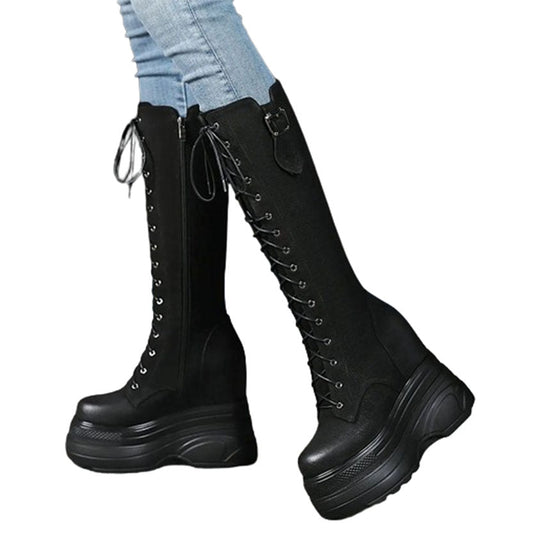 Funki Findz | Boots | Women's Leather Platform Lace Up Wedges