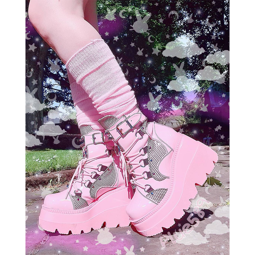 Funki Findz | Boots | Women's Goth Lace Up Platform Wedges