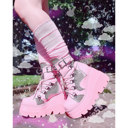 Funki Findz | Boots | Women's Goth Lace Up Platform Wedges