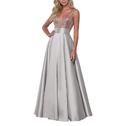 Funki Findz | Dresses | Women's Satin Sequin Evening Dress