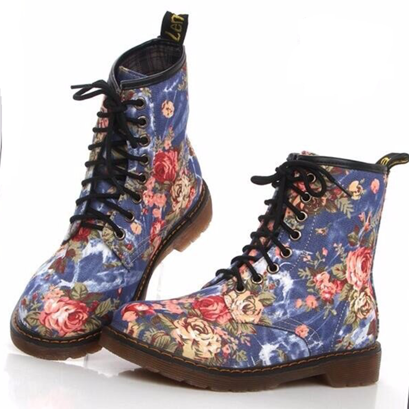 Funki Findz | Boots | Women's Canvas Flower Print Ankle Boots