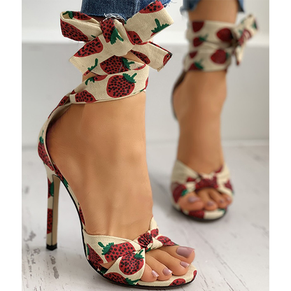 Funki Findz | Shoes | Women's Canvas Fruit Print Ankle Tie Heels
