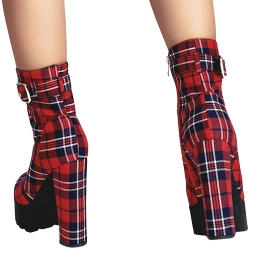 Funki Findz | Boots | Women's Plaid Buckle Strap Ankle Boots