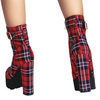 Funki Findz | Boots | Women's Plaid Buckle Strap Ankle Boots