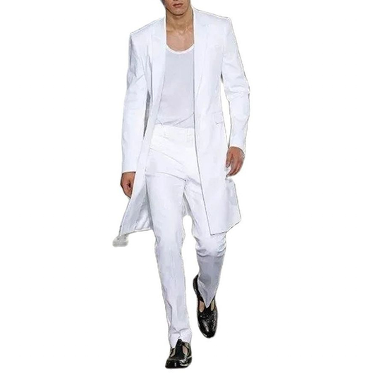 Funki Findz | Suits | Men's White 2 Pcs Long Jacket Formal Suit
