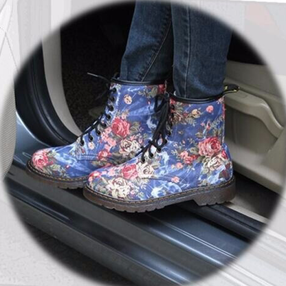 Funki Findz | Boots | Women's Canvas Flower Print Ankle Boots