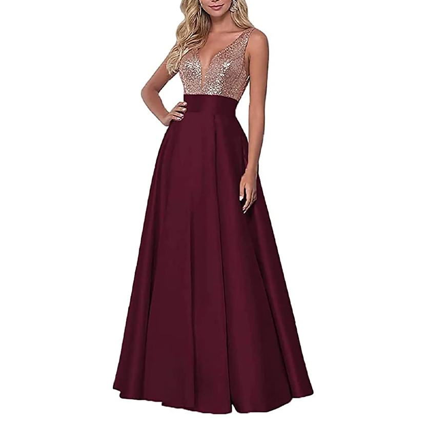 Funki Findz | Dresses | Women's Satin Sequin Evening Dress