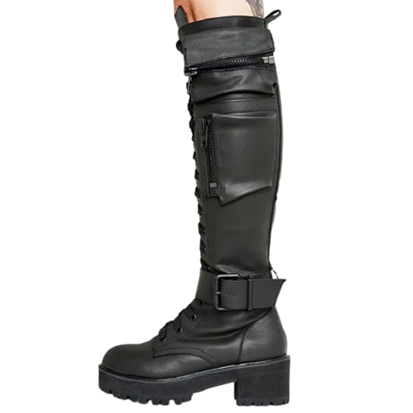 Funki Findz | Boots | Women's Knee High Goth Zip Pouch Boots