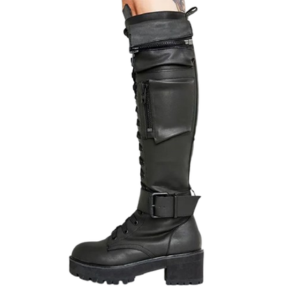 Funki Findz | Boots | Women's Knee High Goth Zip Pouch Boots