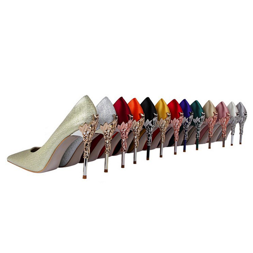 Funki Findz | Shoes | Women's Silk Stilettos | Metal Carved Heels