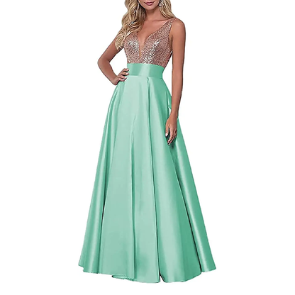 Funki Findz | Dresses | Women's Satin Sequin Evening Dress