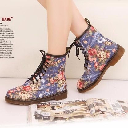Funki Findz | Boots | Women's Canvas Flower Print Ankle Boots