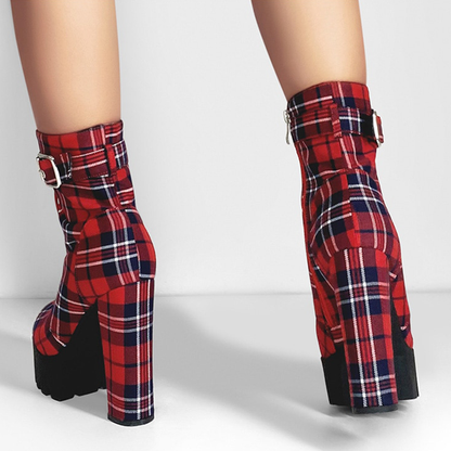Funki Findz | Boots | Women's Plaid Buckle Strap Ankle Boots