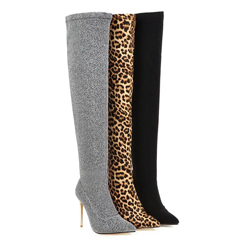 Funki Findz | Boots | Women's Cloth Leopard Print Stiletto Boots