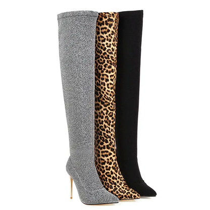Funki Findz | Boots | Women's Cloth Leopard Print Stiletto Boots