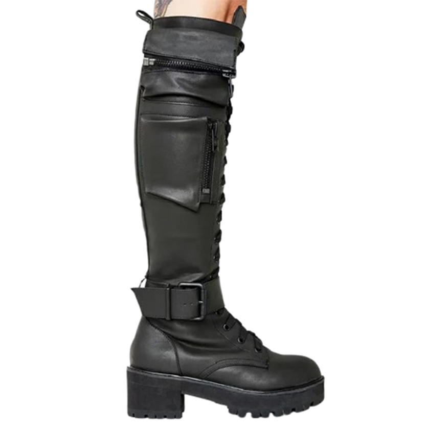 Funki Findz | Boots | Women's Knee High Goth Zip Pouch Boots