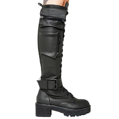 Funki Findz | Boots | Women's Knee High Goth Zip Pouch Boots