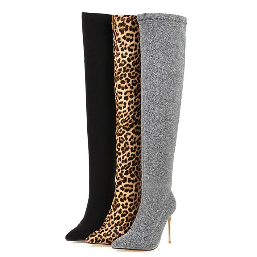 Funki Findz | Boots | Women's Cloth Leopard Print Stiletto Boots