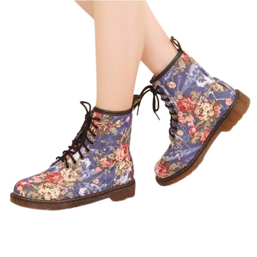 Funki Findz | Boots | Women's Canvas Flower Print Ankle Boots