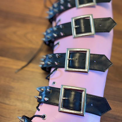 Funki Findz | Boots | Women's Pink Studded Belt Platform Boots