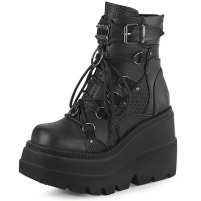 Funki Findz | Boots | Women's Goth Lace Up Platform Wedges