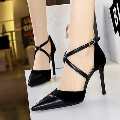 Funki Findz | Shoes | Women's Cross Strap Faux Suede Stilettos