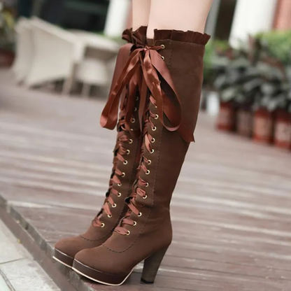 Funki Findz | Boots | Women's Over Knee Ribbon Lace Up Boots
