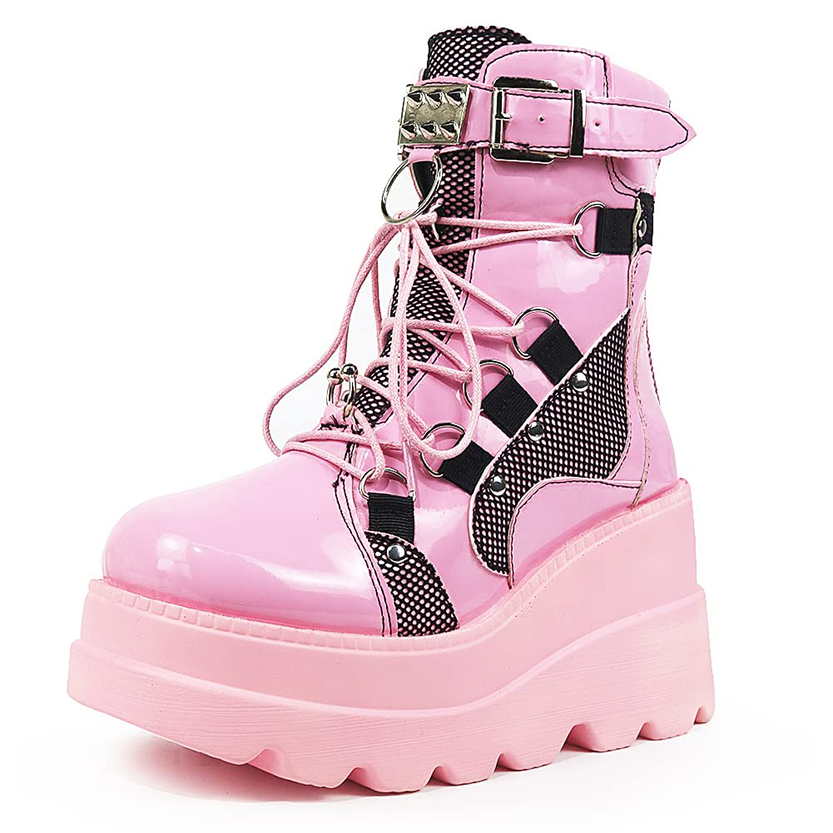 Funki Findz | Boots | Women's Goth Lace Up Platform Wedges