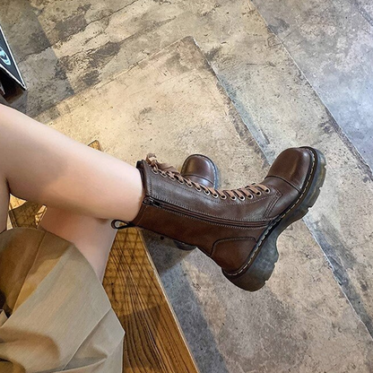 Funki Findz | Boots | Women's Brown Lace Up Calf Combat Boot