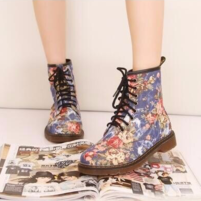 Funki Findz | Boots | Women's Canvas Flower Print Ankle Boots