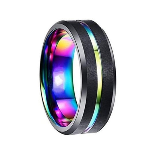 Funki Findz | Rings | Unisex Black Silver Rainbow Wedding Ring