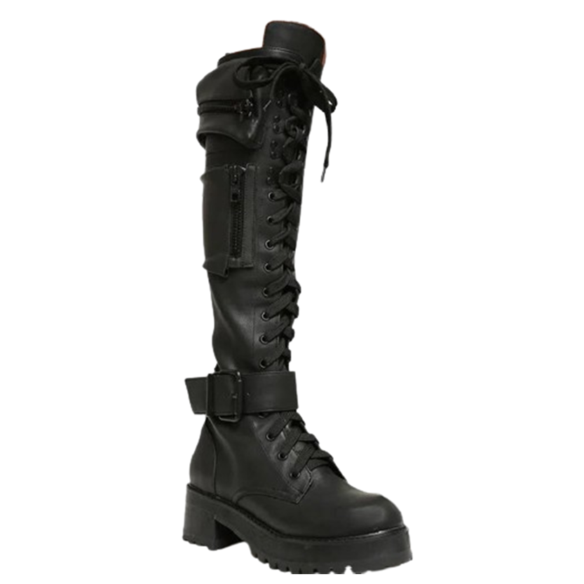 Funki Findz | Boots | Women's Knee High Goth Zip Pouch Boots