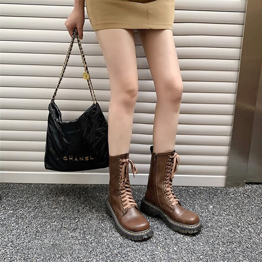 Funki Findz | Boots | Women's Brown Lace Up Calf Combat Boot