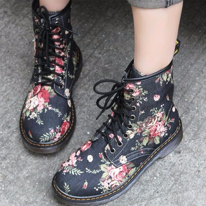 Funki Findz | Boots | Women's Canvas Flower Print Ankle Boots